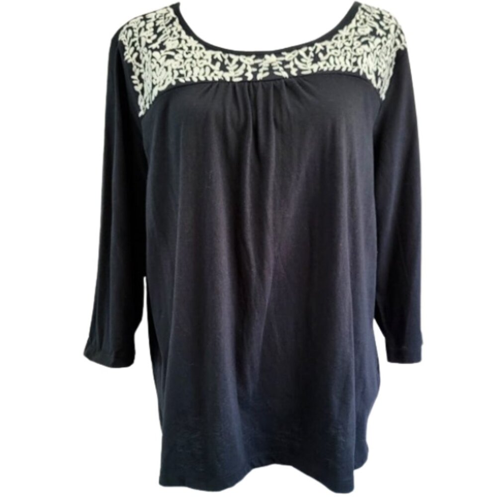 REBECCA MALONE Black Long Sleeve Embroidered Pullover Top - NWT Women's XL